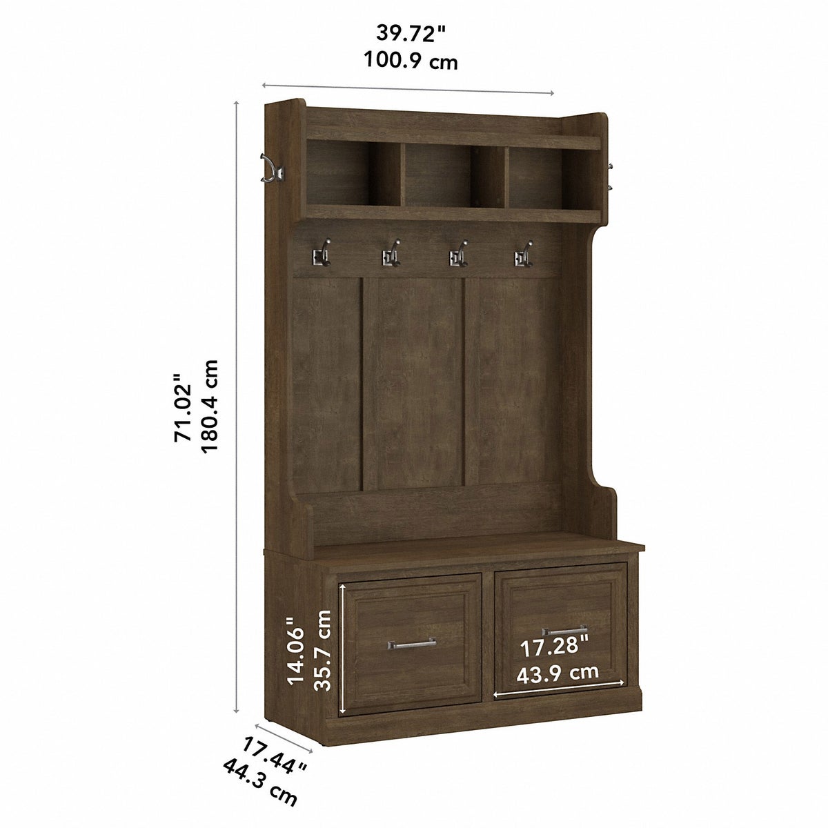 Bush Woodland Hall Tree and Shoe Storage Bench with Doors