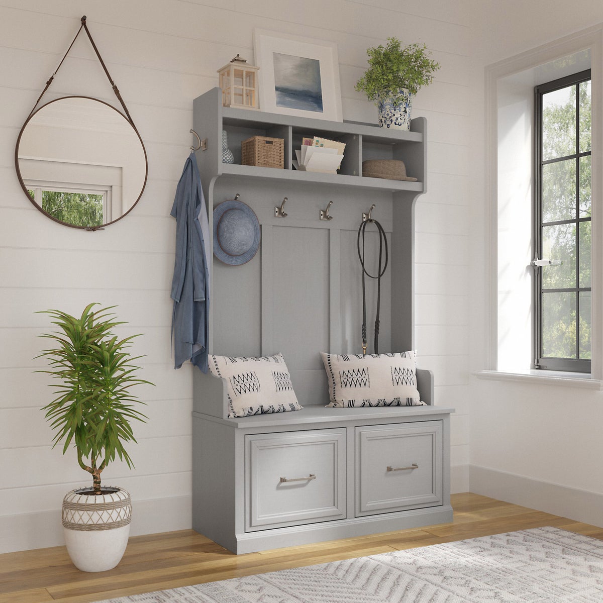 Bush Woodland Hall Tree and Shoe Storage Bench with Doors