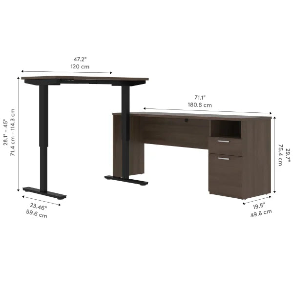 Bestar Upstand 2-piece L-shaped Workstation with Height-Adjustable Desk