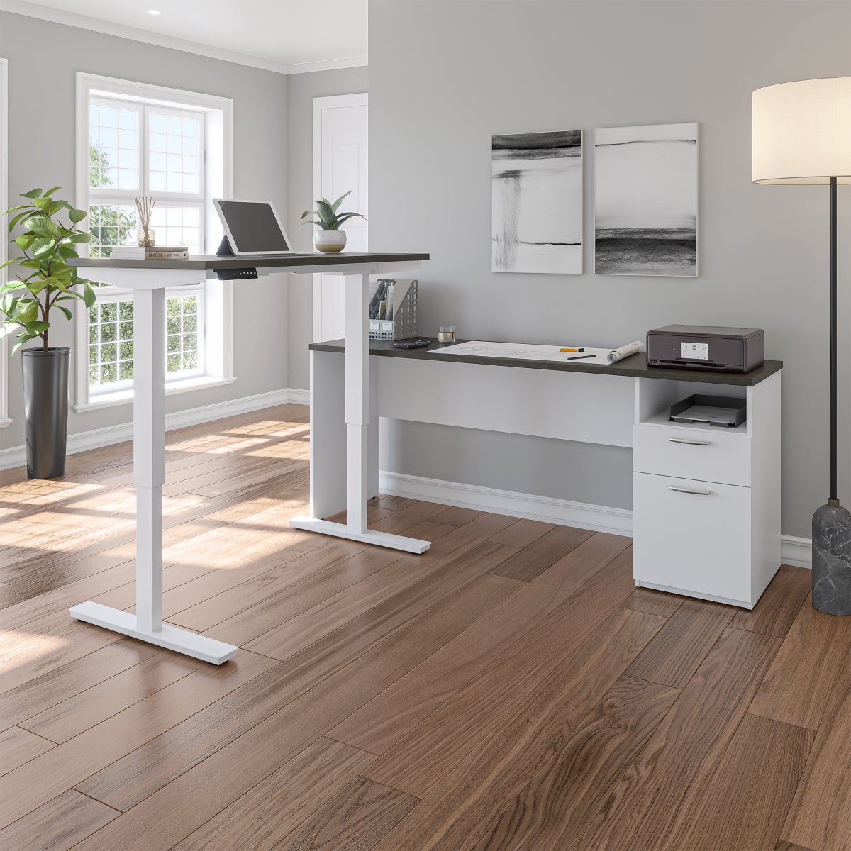 Bestar Upstand 2-piece L-shaped Workstation with Height Adjustable Desk