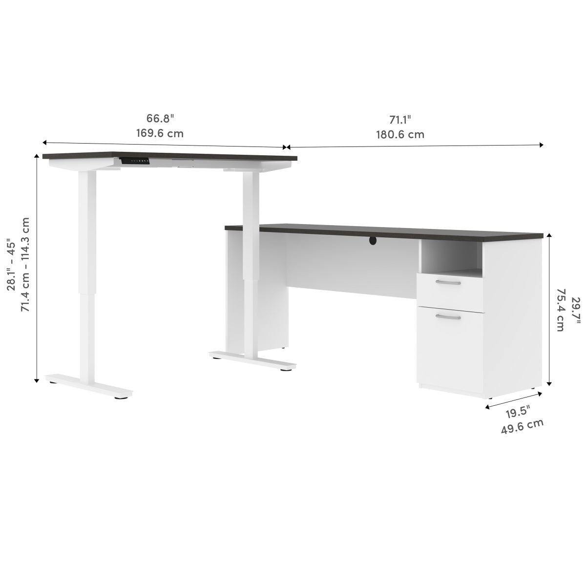 Bestar Upstand 2-piece L-shaped Workstation with Height Adjustable Desk