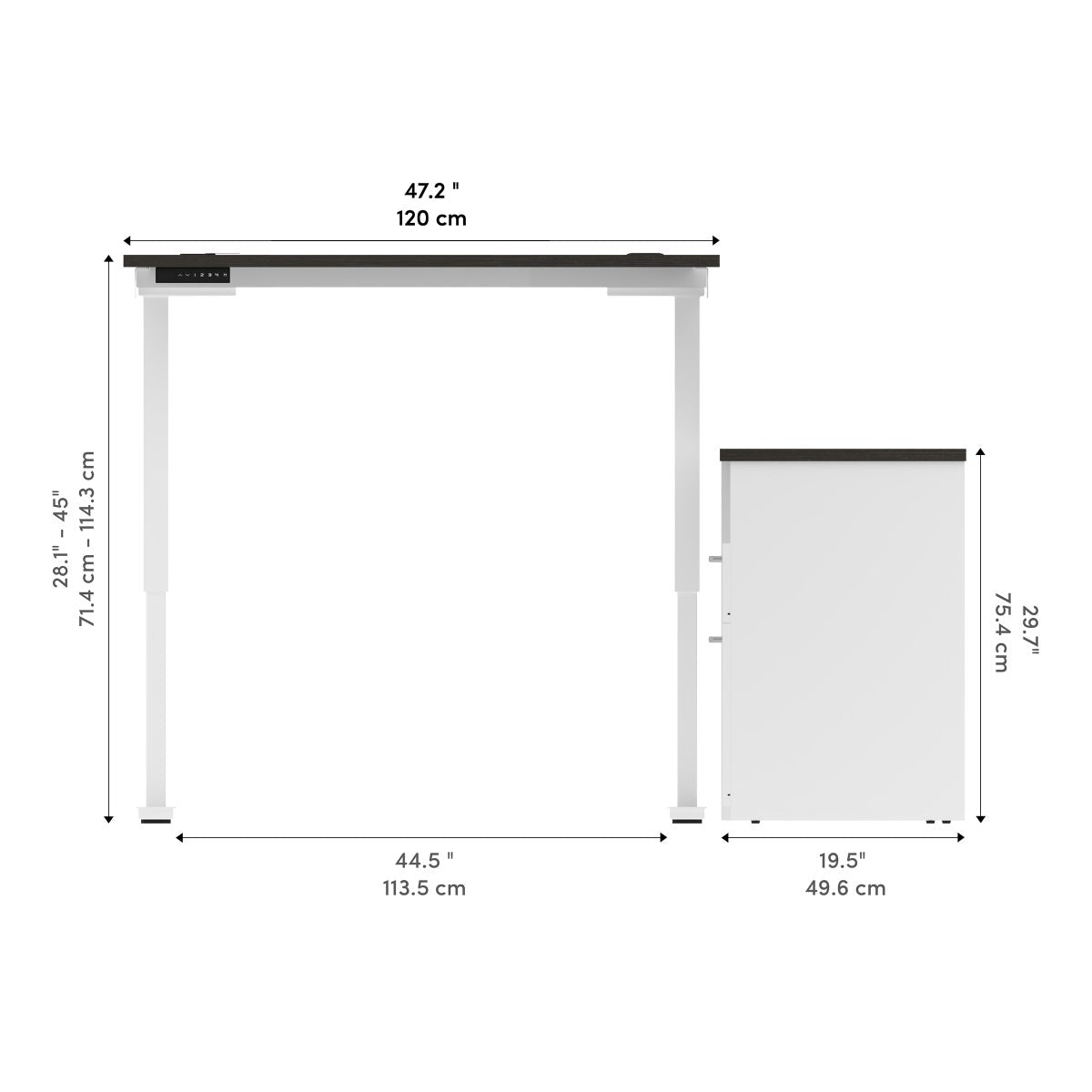 Bestar Upstand 2-piece L-shaped Workstation with Height Adjustable Desk