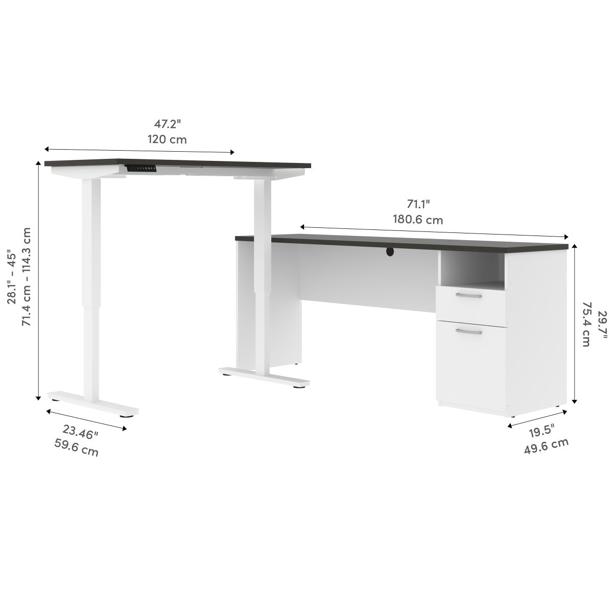 Bestar Upstand 2-piece L-shaped Workstation with Height Adjustable Desk