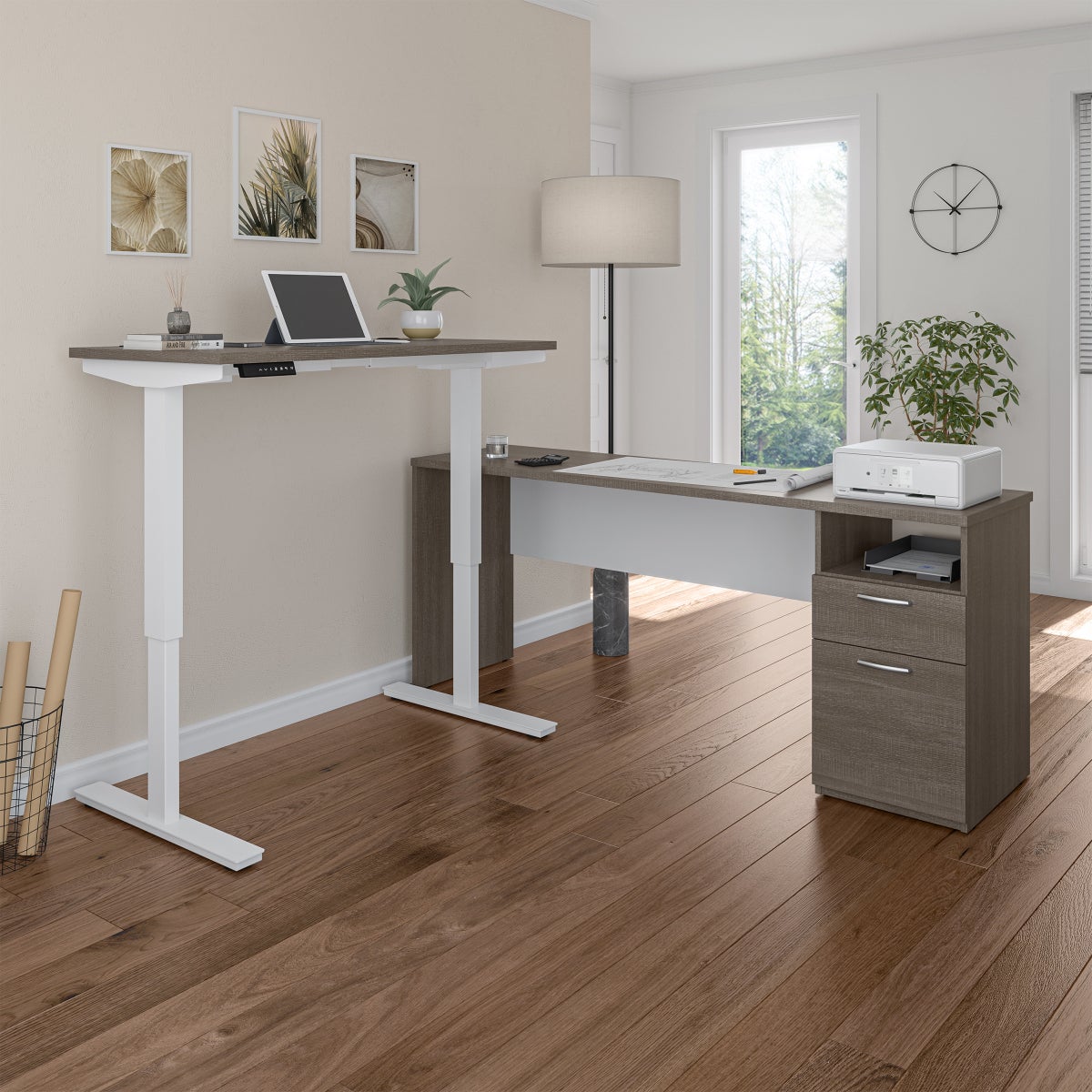 Bestar Upstand 2-piece L-shaped Workstation with Height Adjustable Desk