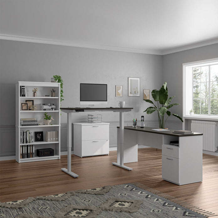 Bestar Upstand 4-piece L-shaped Workstation with Height Adjustable Desk
