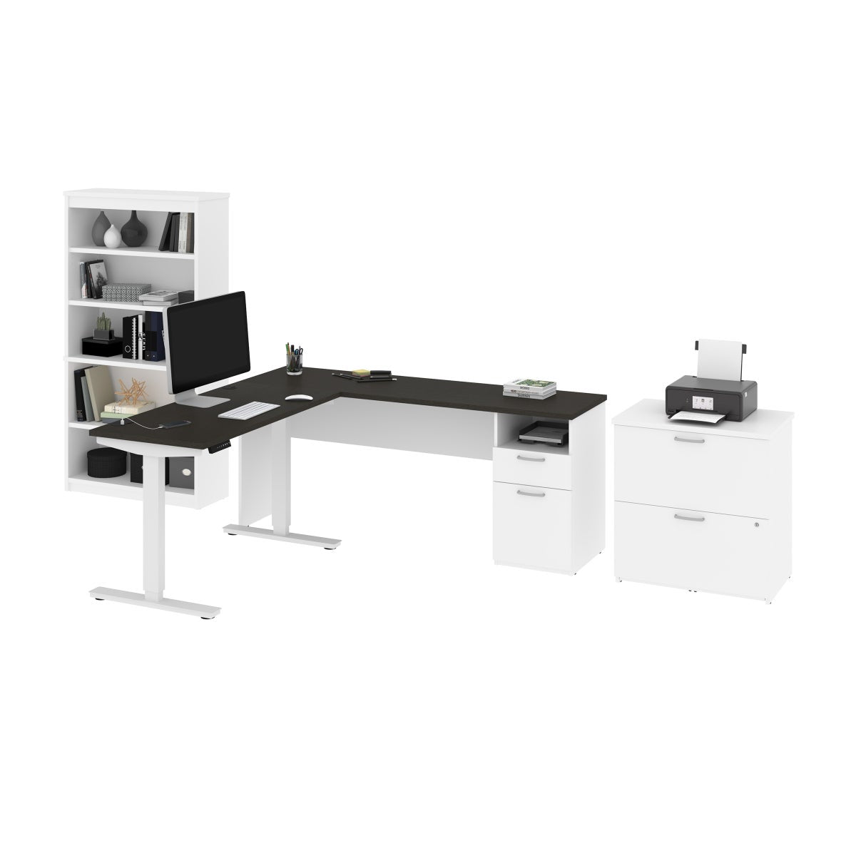 Bestar Upstand 4-piece L-shaped Workstation with Height Adjustable Desk