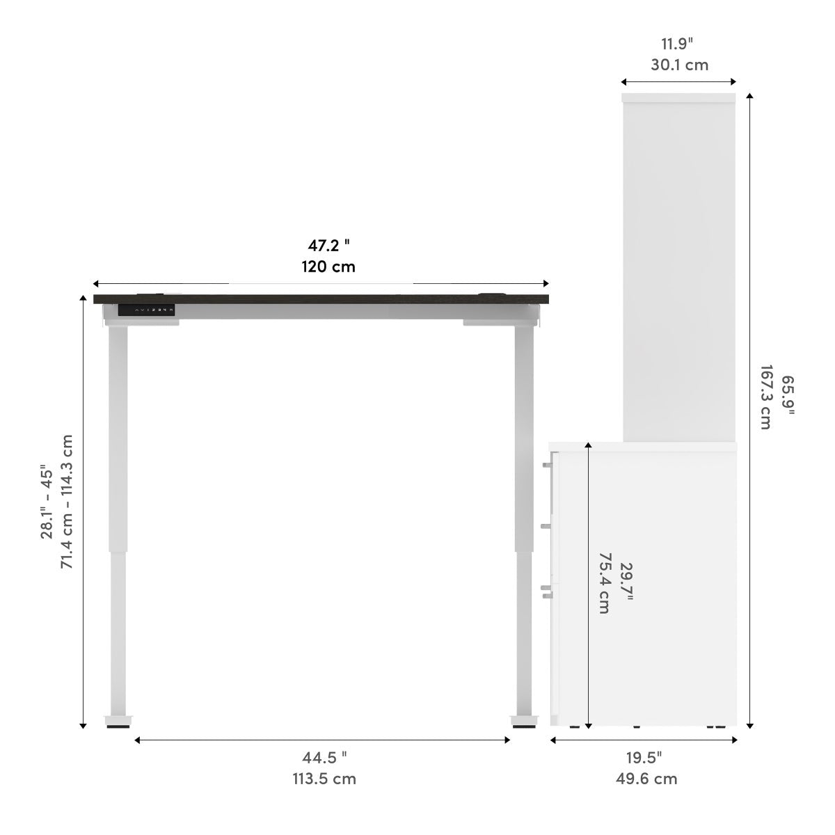 Bestar Upstand 4-piece L-shaped Workstation with Height Adjustable Desk
