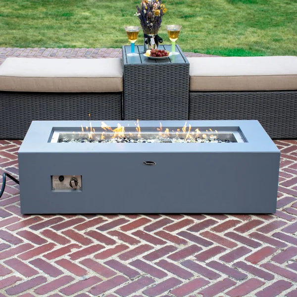 Paramount Concrete Look Aluminum Fire Table, Low Rectangular