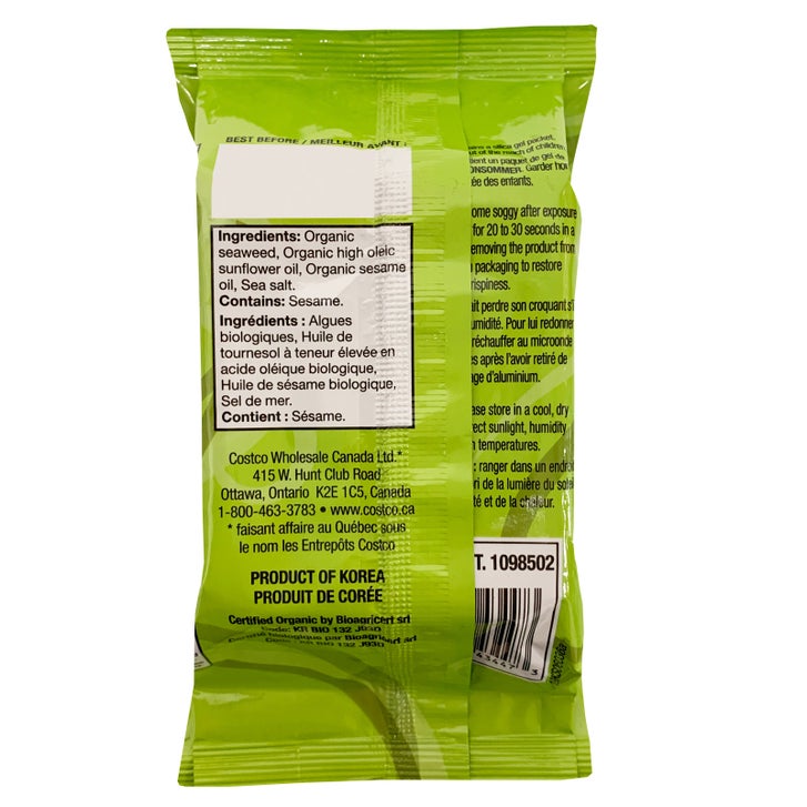 Kirkland Signature Organic Roasted Seaweed Snack, 10-count