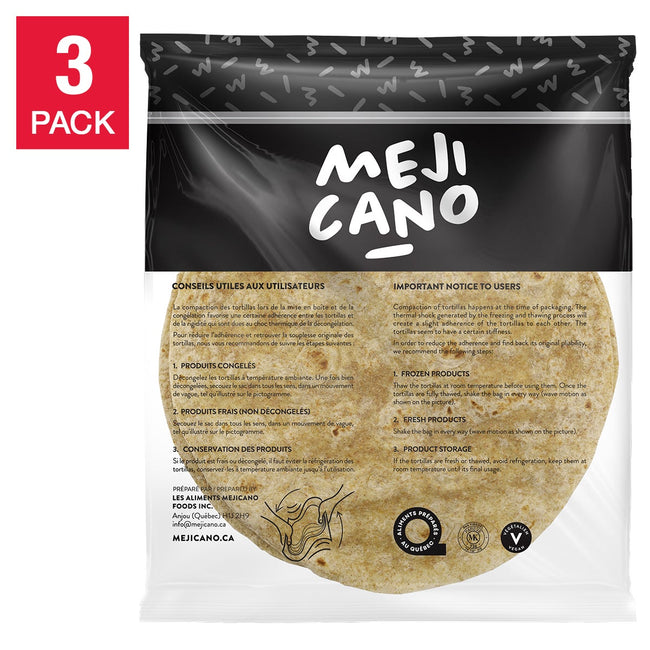 Mejicano 12" Whole Wheat Tortillas, 3 × 10-count