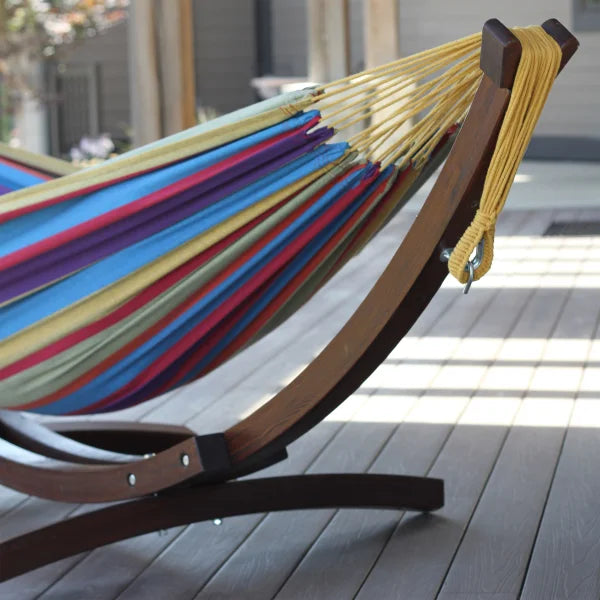 Vivere Double Cotton Hammock with Solid Pine Arc Stand