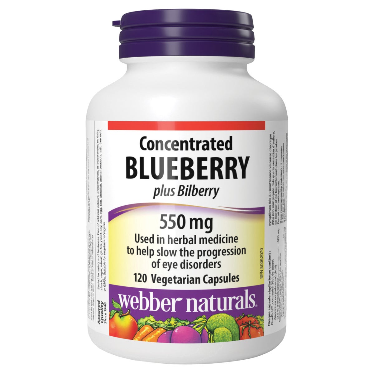 webber naturals Blueberry Plus with Bilberry 500 mg/50 mg Vegetarian Capsules, 120-count, 2-pack
