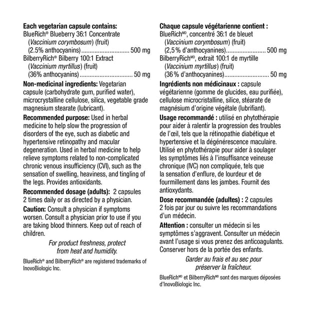webber naturals Blueberry Plus with Bilberry 500 mg/50 mg Vegetarian Capsules, 120-count, 2-pack