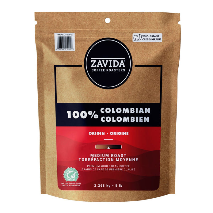 Zavida 100% Colombian Premium Whole Bean Coffee, 2.268 kg
