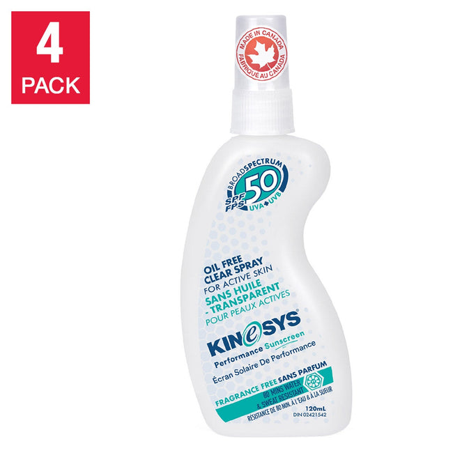 KINeSYS Fragrance-free Sunscreen Spray SPF 50, 4 x 120 mL