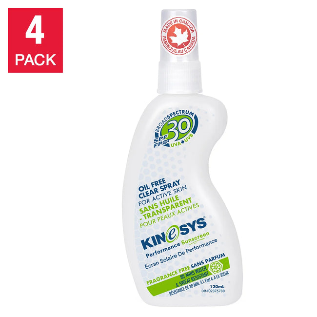 KINeSYS Fragrance-free Sunscreen Spray SPF 30, 4 x 120 mL