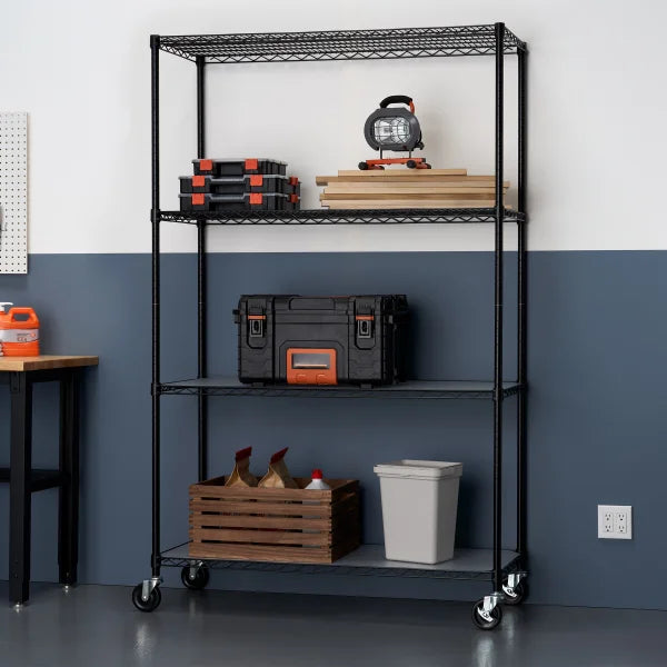 Trinity NSF 4-tier Black Wire Shelving Rack