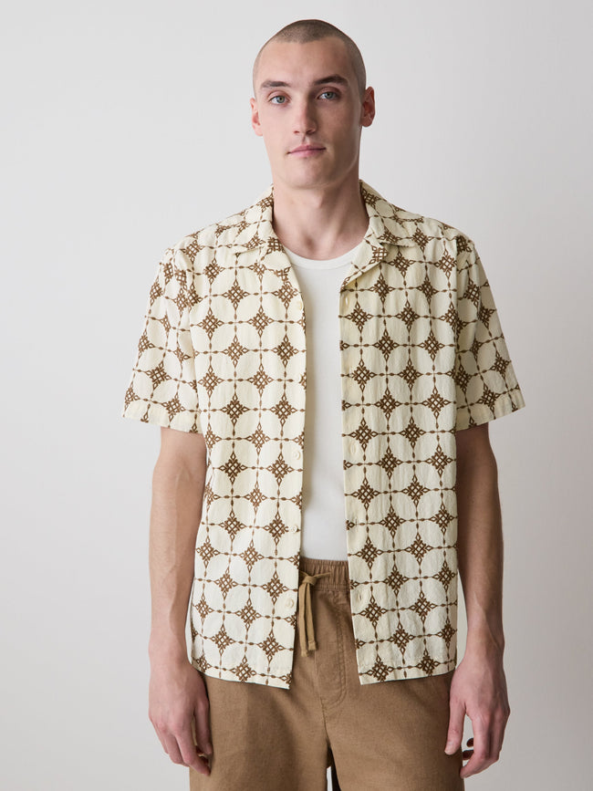 Short-Sleeve Camp-Collar Shirt with Embroidered Details