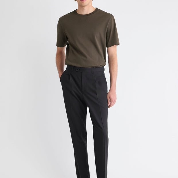 Wool-Blend Tapered-Leg Pleated Dress Pant