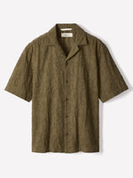 Short-Sleeve Camp-Collar Shirt with Embroidered Details - Dried Bark