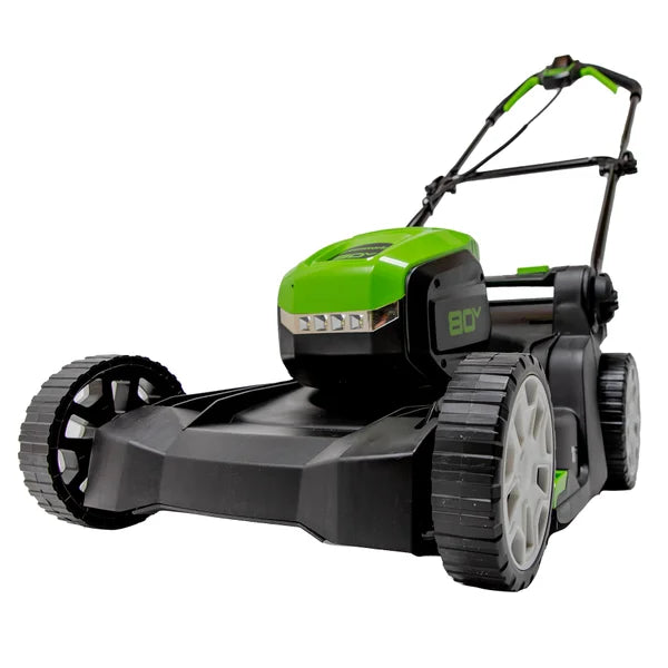Greenworks 80V 17” Push Mower and 800 CFM 200 MPH Blower, 4Ah Battery and 2A Charger Included