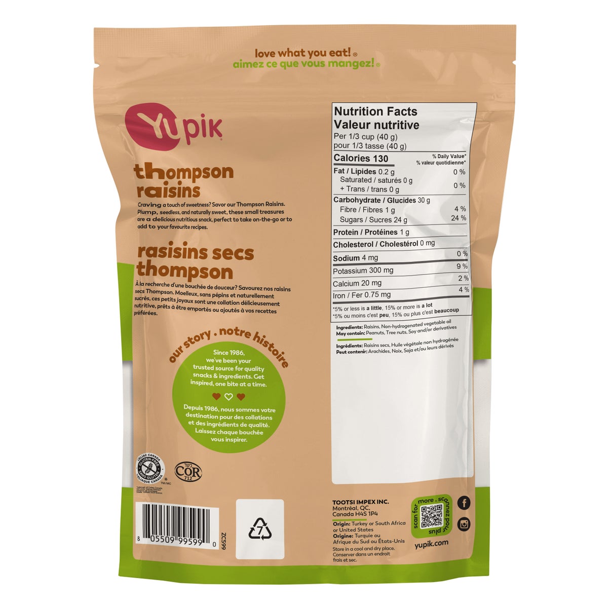 Yupik Thompson Raisins, 2 kg