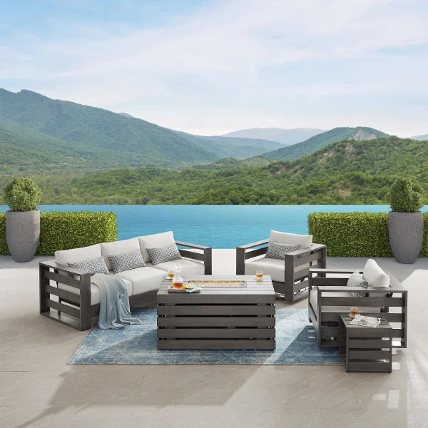 Whitney 5-piece Patio Conversation Set with Fire Table