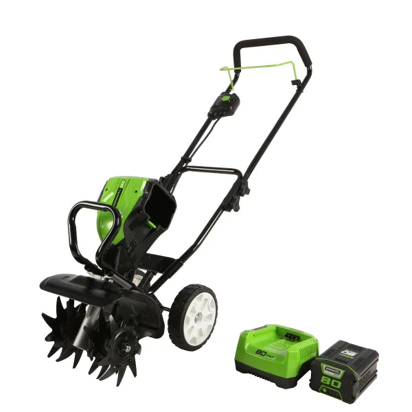Greenworks 80V 10" Brushless Tiller/Cultivator, 2.0 AH Battery and Charger Included