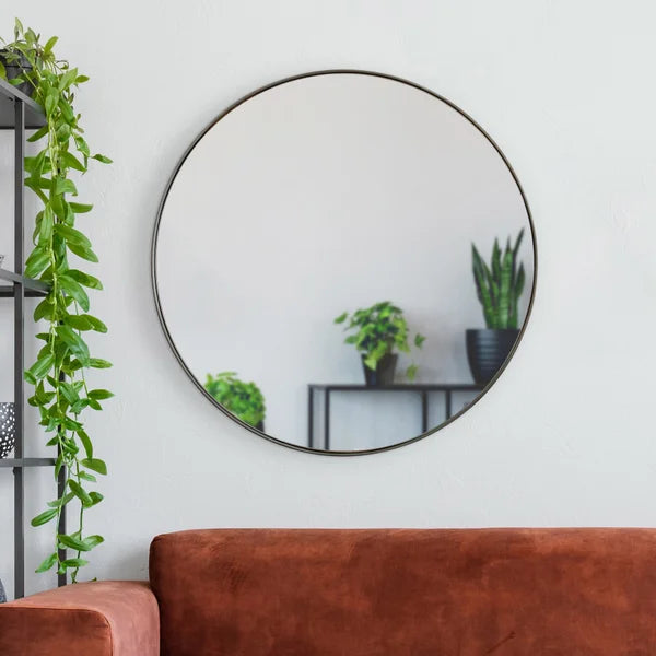 Maxwell Round Mirror with Antique Brushed Silver Finish