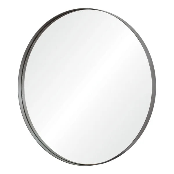 Maxwell Round Mirror with Antique Brushed Silver Finish
