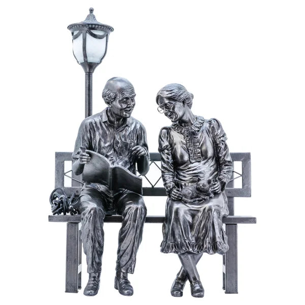 Old Couple on Bench with Street Lamp