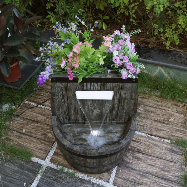 Whiskey Barrel Fountain Planter