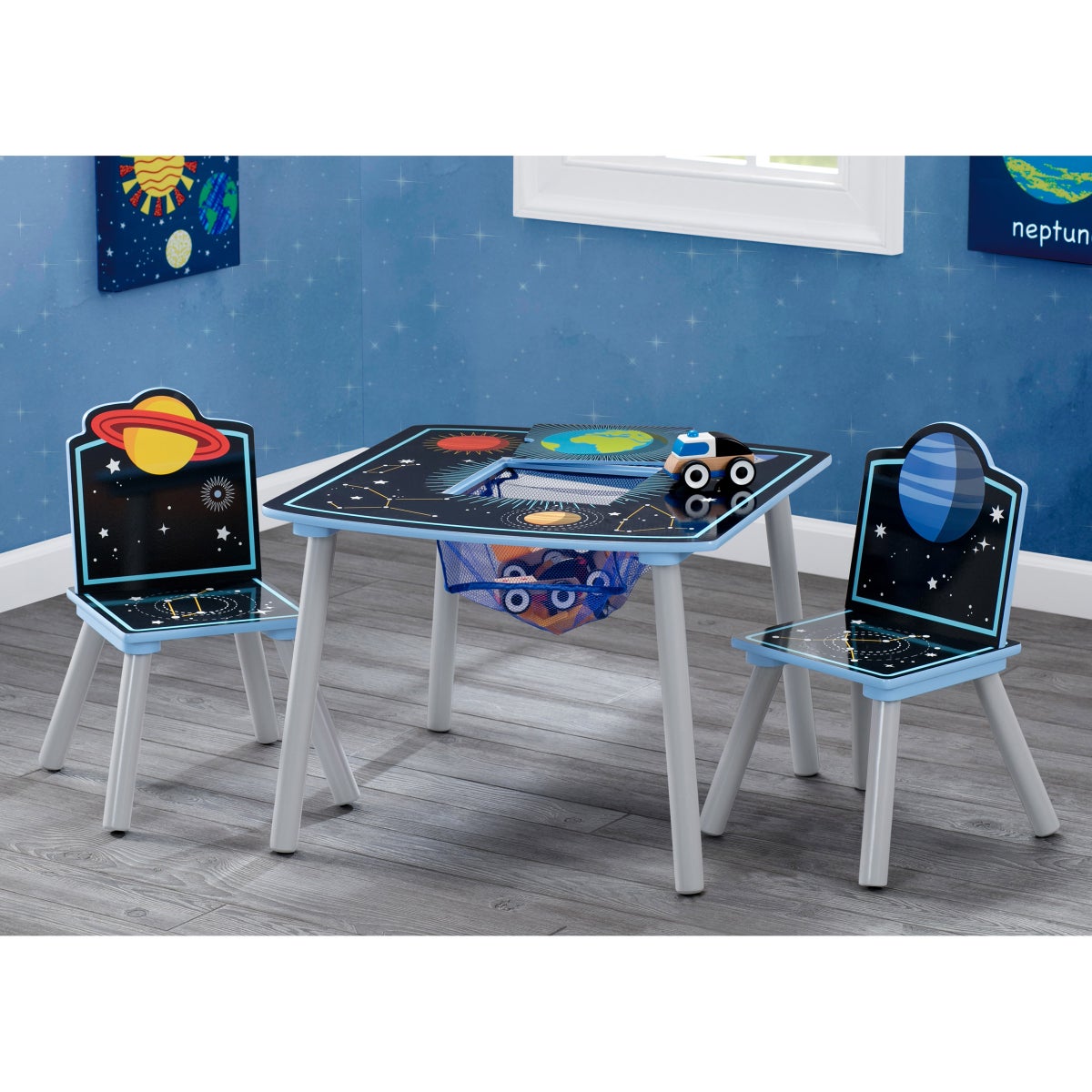 Delta Children Space Adventures Kids Wood Table and Chair Set with Storage