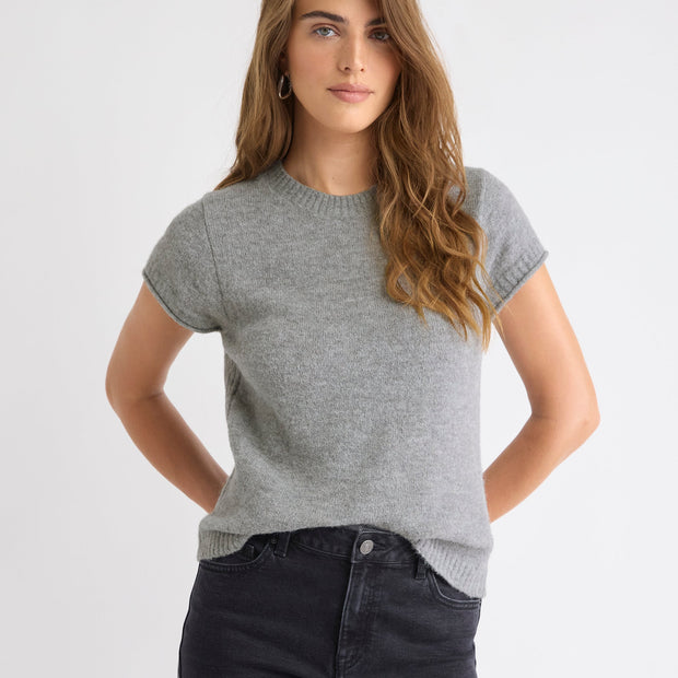 Wool-Blend Cap-Sleeve Crew-Neck Boxy Sweater