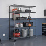 TRINITY Outdoor 5-Tier Black Anthracite Wire Shelving Rack With Wheels, 60" x 24" x 72"