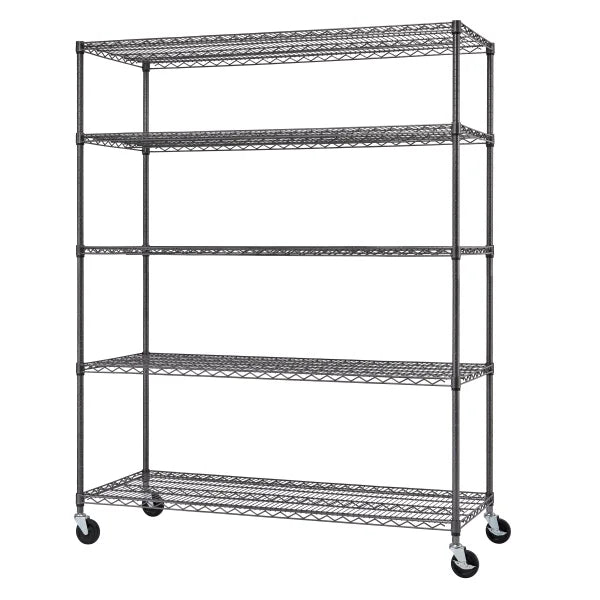 TRINITY Outdoor 5-Tier Black Anthracite Wire Shelving Rack With Wheels, 60