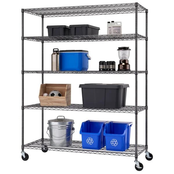 TRINITY Outdoor 5-Tier Black Anthracite Wire Shelving Rack With Wheels, 60