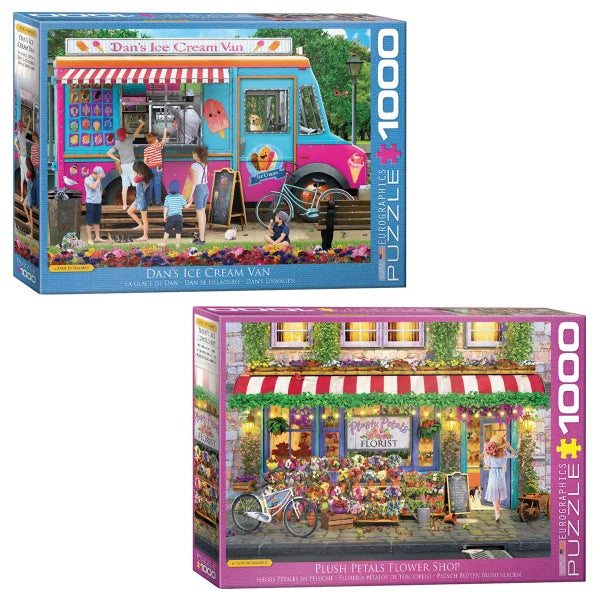 Eurographics 2 PK Puzzle Set Store Fronts Florist and Ice Cream Van 1000 pc