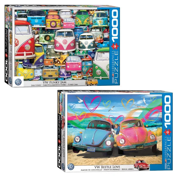 Eurographics 2 PK Puzzle Set Volkswagen Collection Beetle Love and Funky Jam 1000 pc