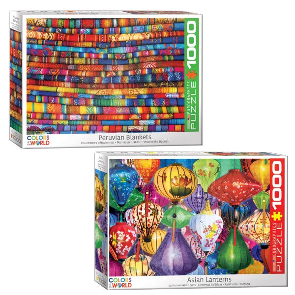 Eurographics 2 PK Puzzle Set Colors of the World Peruvian Blankets and Asian Lanterns 1000 pc