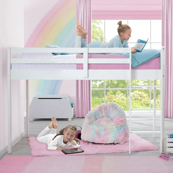 Delta Children White Twin Loft Bed with Guardrail and Ladder