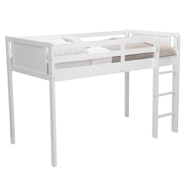 Delta Children White Twin Loft Bed with Guardrail and Ladder
