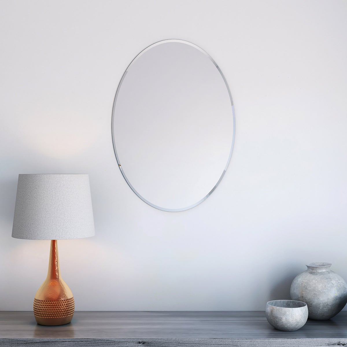 Appollo Lauren Modern 51 cm x 71 cm (20 in. x 28 in.) Oval Frameless Beveled Mirror