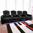 Pavillion II 4-piece Top Grain Leather Power Reclining Home Theatre Seating, Black
