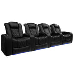 Pavillion II 4-piece Top Grain Leather Power Reclining Home Theatre Seating, Black