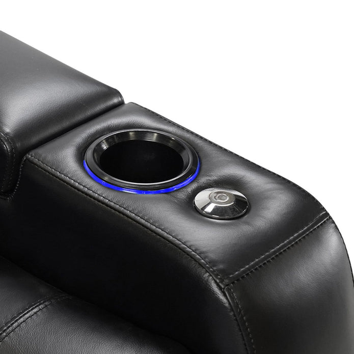 Pavillion II 4-piece Top Grain Leather Power Reclining Home Theatre Seating, Black