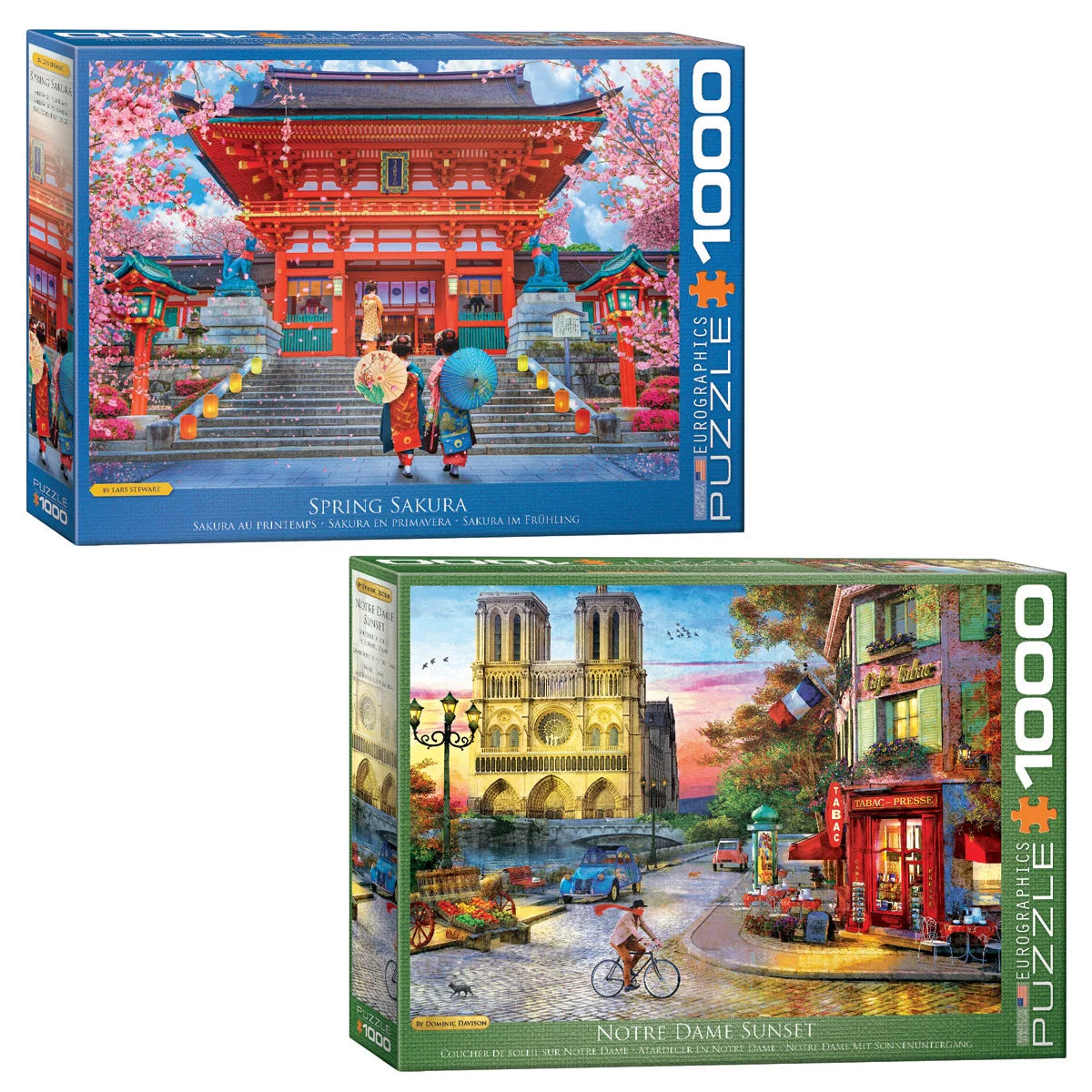 Eurographics 2-pack Puzzle Set- Spring Sakura and Notre Dame 1,000-pieces