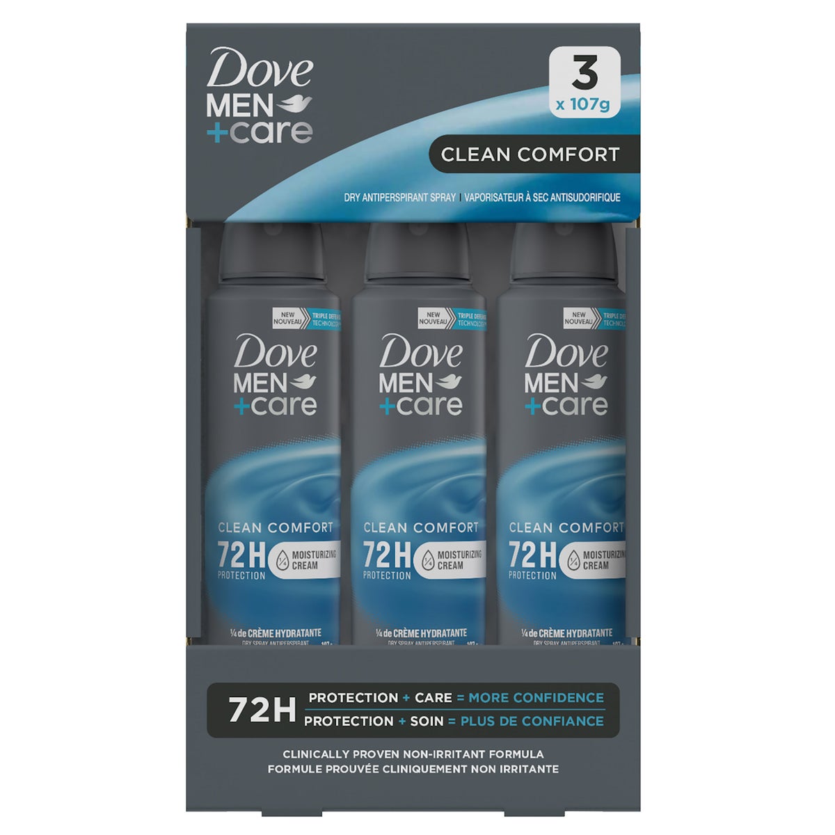 Dove Men+Care Antiperspirant Dry Spray, 3 x 107 g