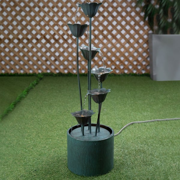 Lily Flower Metal Fountain with Warm White Lights