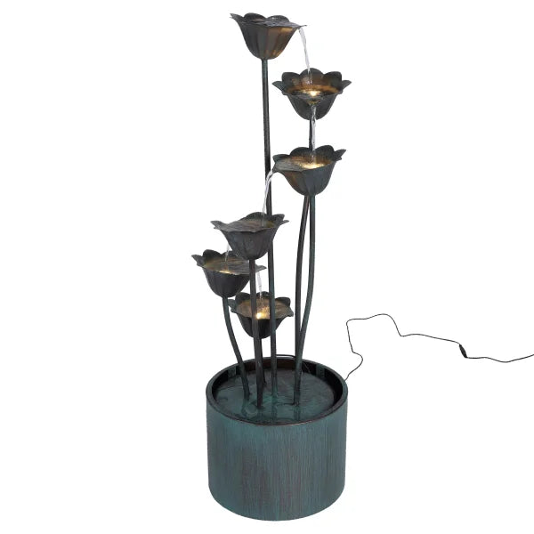 Lily Flower Metal Fountain with Warm White Lights